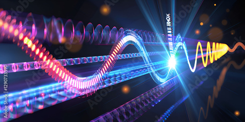 Abstract Futuristic Light Waves, Digital Neon Energy Concept | Colorful Light Waves and Digital Glowing Particles, Abstract Design
