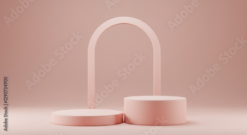 a central circular podium set against a soft pink backdrop.