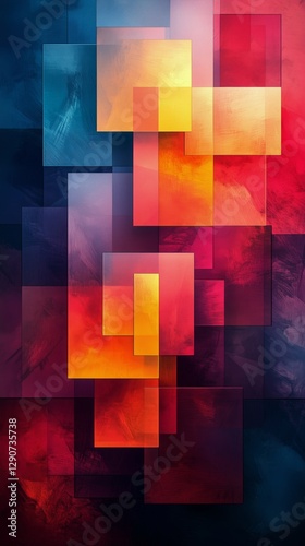 Colorful Abstract Composition of Overlapping Squares With Gradient Hues in Vi...