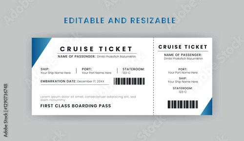 Boarding Pass Invitation For Airplane and Boat, Cruise Boarding Pass Design Template. Minimalist  Cruise Ticket and Wedding Invitation.
