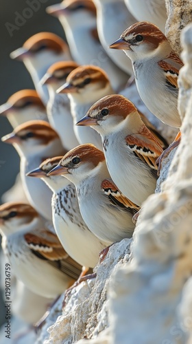 Group of Brown and White Birds Gathered on the Ground in a Natural Setting Wi...