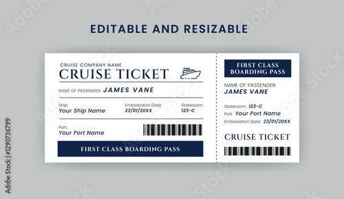 Boarding Pass Invitation For Airplane and Boat, Cruise Boarding Pass Design Template. Minimalist  Cruise Ticket and Wedding Invitation.