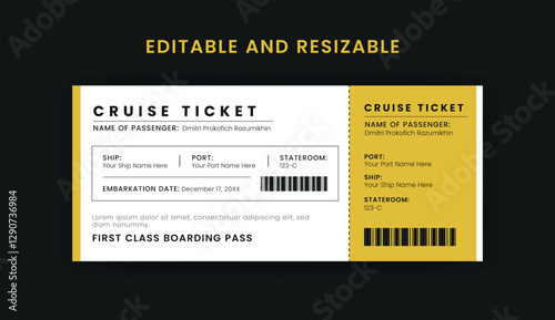 Boarding Pass Invitation For Airplane and Boat, Cruise Boarding Pass Design Template. Minimalist  Cruise Ticket and Wedding Invitation.