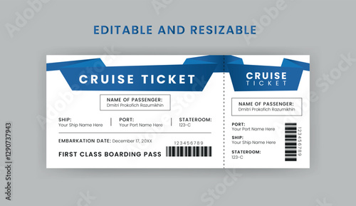 Boarding Pass Invitation For Airplane and Boat, Cruise Boarding Pass Design Template. Minimalist  Cruise Ticket and Wedding Invitation.