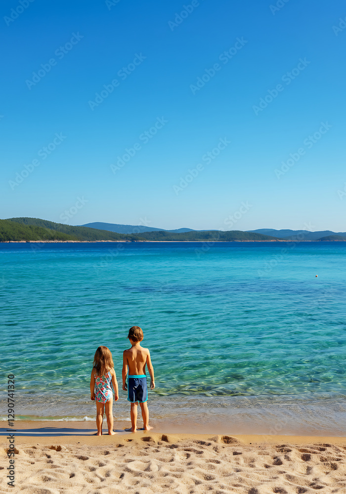 Children at the Beach Enjoying Turquoise Waters Children at the Beach Enjoying Turquoise Waters