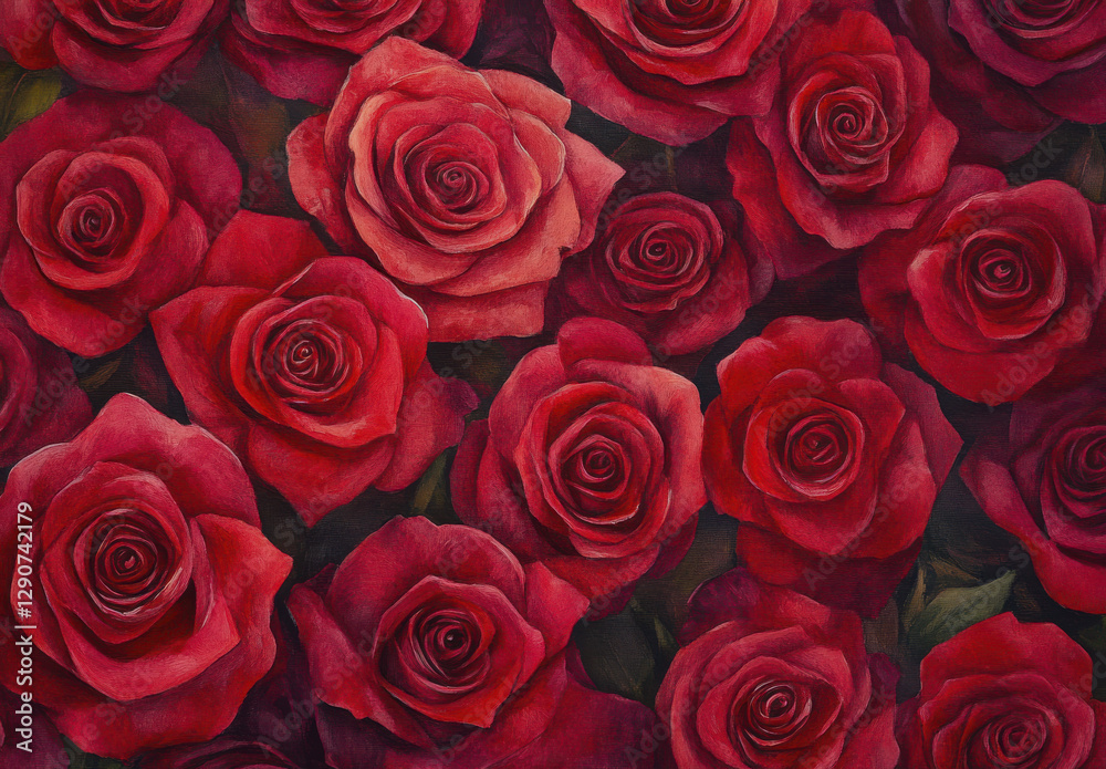 Naklejka premium seamless pattern of vibrant red roses, showcasing their rich colors and intricate details, perfect for floral designs and backgrounds