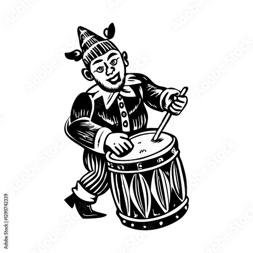 Circus drummer character illustration in vintage style