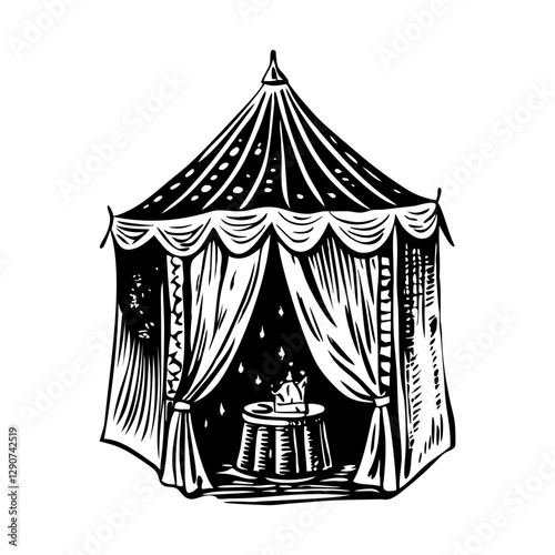 A sketchy style illustration of fortune tent