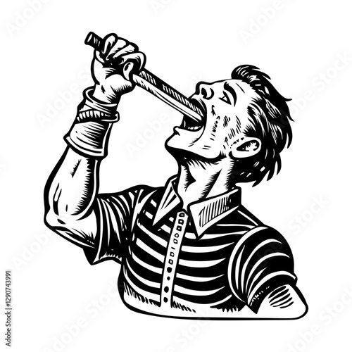 Vintage illustration depicting sword swallower performance