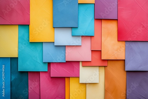 Colorful Arrangement of Textured Paper Squares in Various Shades Elegantly Di...