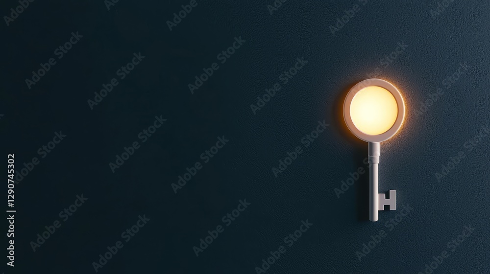 A glowing keyhole set against a dark textured background. A glowing keyhole set against a dark textured background.