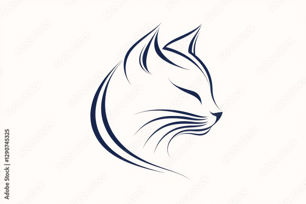 Obraz premium Minimalist line art of a cat's face, showcasing elegance and simplicity.