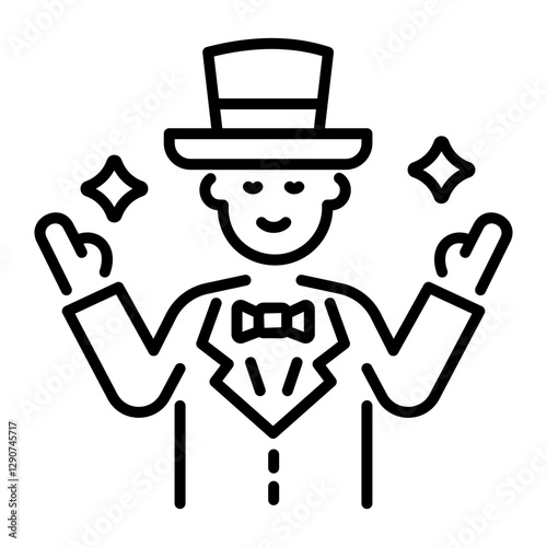 A linear icon of character wearing magician costume 