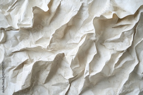Crumpled paper texture showcasing intricate folds and shadows for creative backgrounds or artistic projects