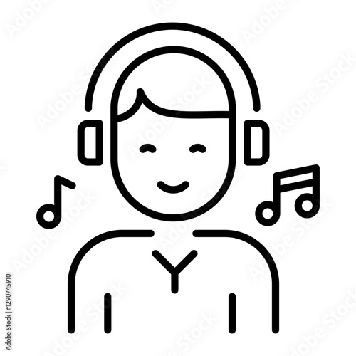 Line icon of a character with headphones enjoying music