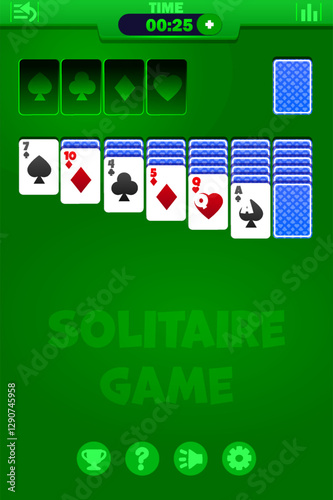 Playing solitaire on green background UI