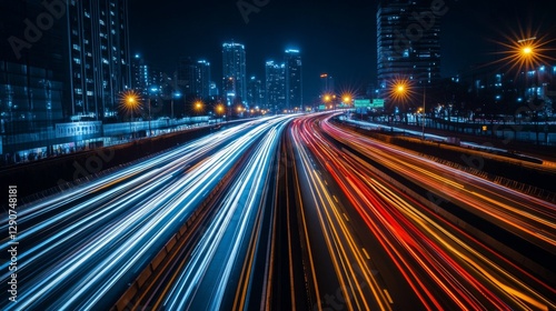 Wallpaper Mural Busy highway at night with long exposure light trails from vehicles, capturing the dynamic energy of urban transportation and movement Torontodigital.ca