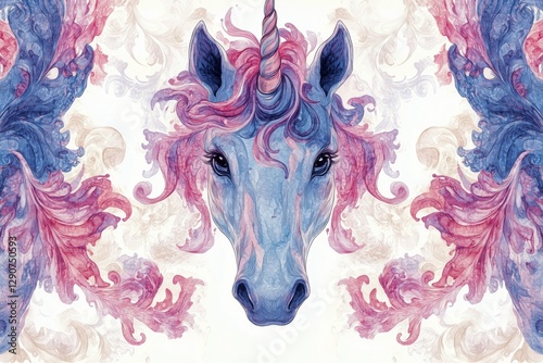 Colorful Unicorn Heads With Stars and Sparkles on a Light Background in a Whi...