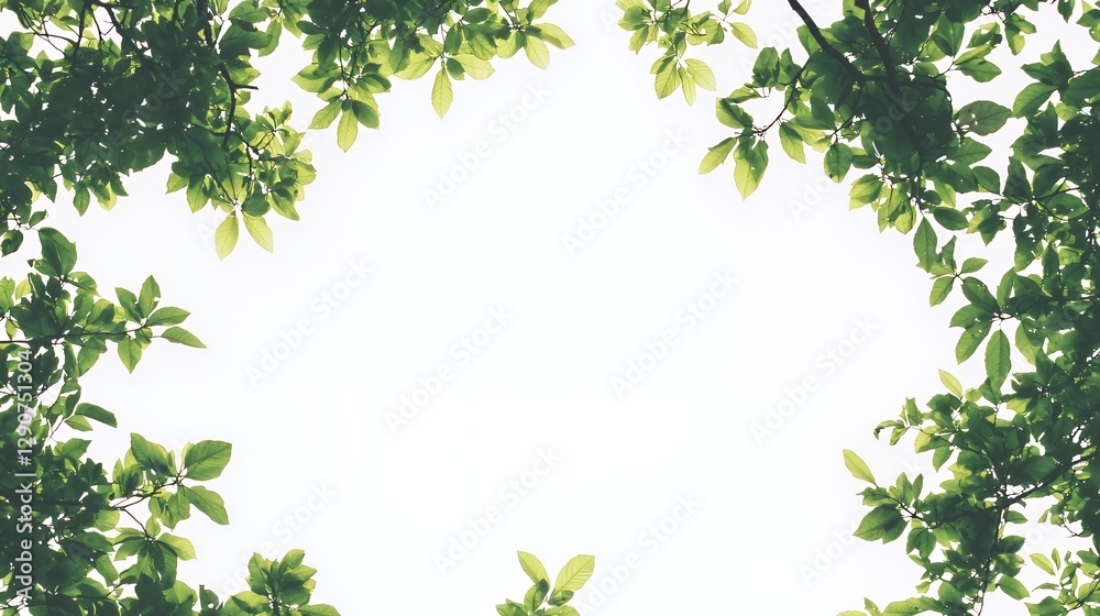 Overhead View of Green Leaves Forming a Frame Against a White Background Overhead View of Green Leaves Forming a Frame Against a White Background