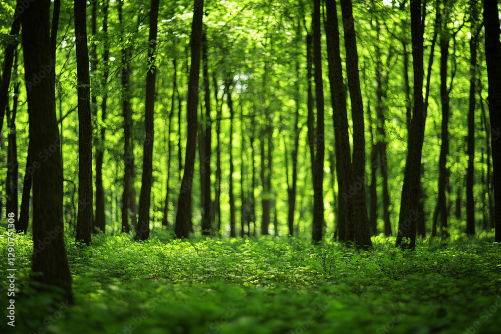 A serene forest scene with tall trees and lush green foliage, creating a peaceful atmosphere. Sunlight filters through the leaves, illuminating the undergrowth. A serene forest scene with tall trees and lush green foliage, creating a peaceful atmosphere. Sunlight filters through the leaves, illuminating the undergrowth.