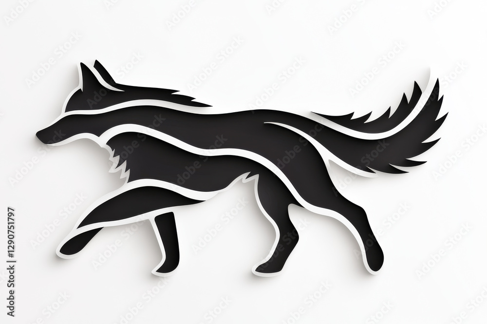 Fototapeta premium Stylized black and white illustration of a fox in motion.