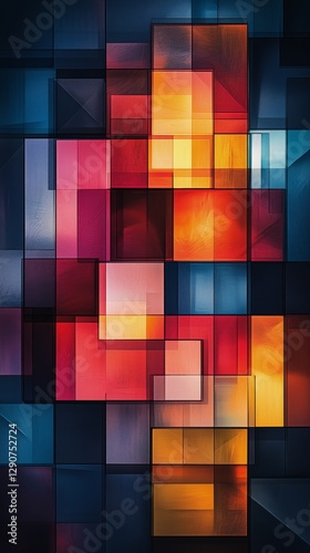 Colorful Abstract Composition of Overlapping Squares With Gradient Hues in Vi...