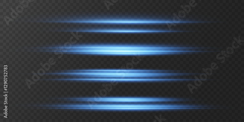 Flashes of blue and neon light, horizontal laser beam, line of light. Vector EPS10