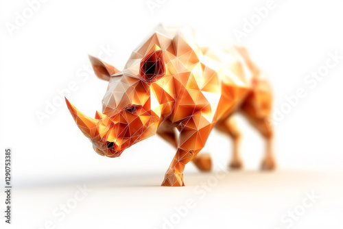 Stylized polygonal rhinoceros in warm tones, showcasing modern artistic design.
