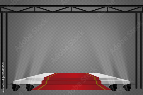 Stage lighting, white spotlights, beautiful lighting. On a transparent background.