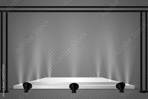 Stage lighting, white spotlights, beautiful lighting. On a transparent background.