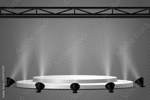 Stage lighting, white spotlights, beautiful lighting. On a transparent background.