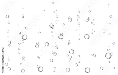 Oxygen air bubbles  flow  in water on white  background.