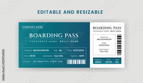 Boarding Pass Invitation For Airplane and Boat, Cruise Boarding Pass Design Template. Minimalist  Airline Ticket and Wedding Invitation.