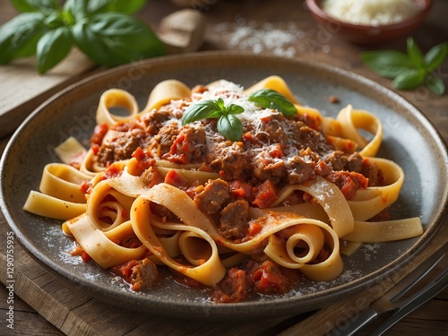 Tagliatelle al Ragù: A Rich, Slow-Simmered Italian Classic with Silky, Ribbon-Like Pasta Coated in a Hearty, Savory Meat Sauce That Captures the True Essence of Traditional Bologna Cuisine!
