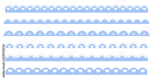 Scalloped border simple divider with cute heart and dots ornament edge cutout decoration isolated on white background. 