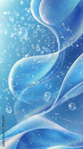 Vibrant Blue Liquid Swirl With Bubbles Creating a Dynamic Flow in a Serene En...