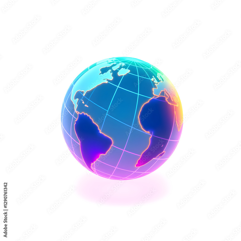 Fototapeta premium Globe on stand holographic 3D icon. neon symbol vector illustration isolated on white background. Generative AI
