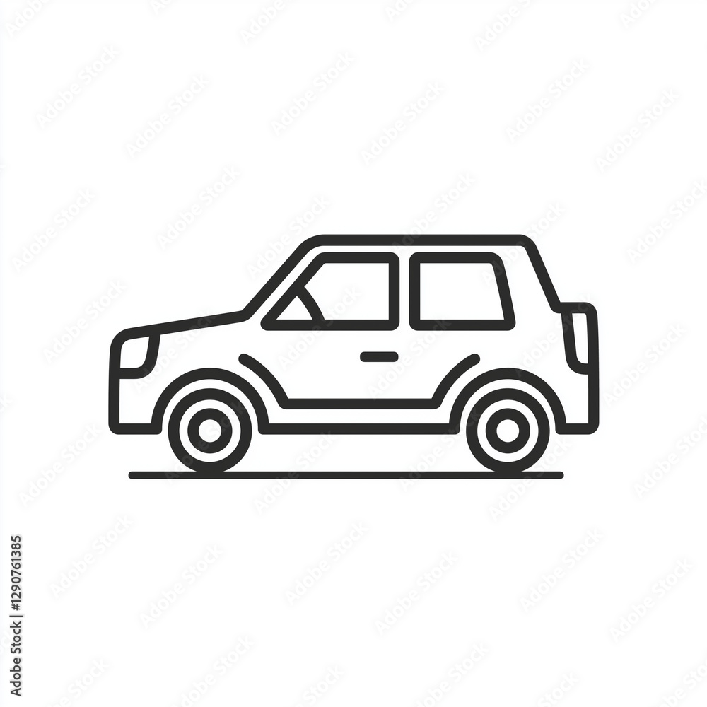 Simple Line Art Car Icon Hatchback Vehicle Illustration