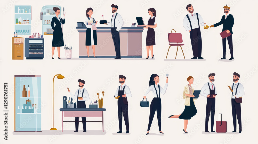 Hotel workers vector personal professional service man and woman job objects hostel manager illustration. Hotel workers vector personal professional service man and woman job objects hostel manager illustration.