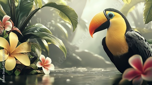 Vibrant Toucan in Lush Tropical Rainforest Setting
