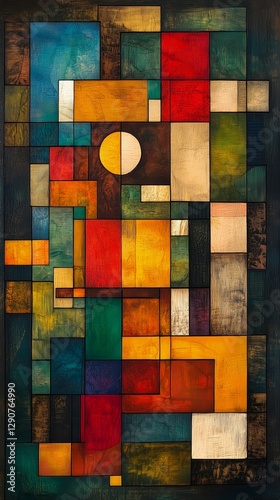 Colorful Abstract Composition of Overlapping Squares With Gradient Hues in Vi...