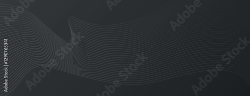 Dark gray background with wavy line patterns. The background is smooth and modern, featuring gray lines on a gray surface. Modern wavy line pattern background. Black background vector.