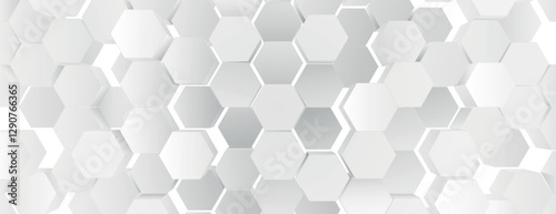 A white, geometric background with hexagonal patterns. The white background has a smooth, 3D texture, creating a modern, layered effect. 3D hexagon pattern background. Gray background vector.