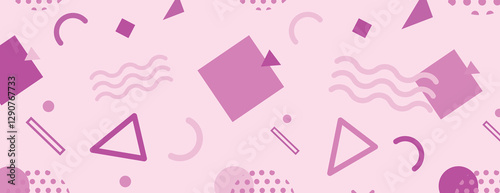 Geometric background with pink and purple shapes on a pink background. Abstract style with a smooth texture, featuring pink twice. Fun memphis pattern background. Pink background vector.