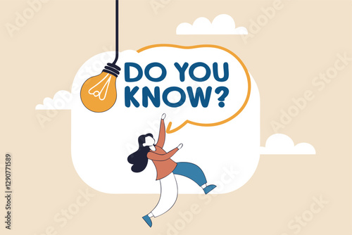 Did you know, fun fact, idea or advice message, useful knowledge or wisdom, expert information, explanation or solution, useful tips concept, woman talk on megaphone on did you know speech bubble.