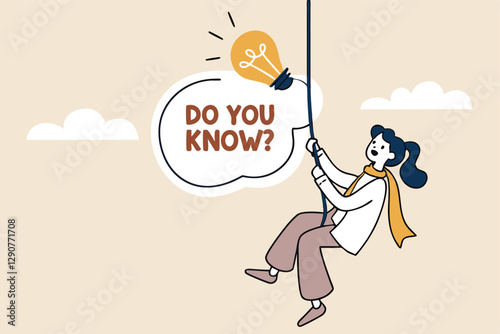 Did you know, fun fact, idea or advice message, useful knowledge or wisdom, expert information, explanation or solution, useful tips concept, woman talk on megaphone on did you know speech bubble.