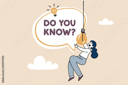 Did you know, fun fact, idea or advice message, useful knowledge or wisdom, expert information, explanation or solution, useful tips concept, woman talk on megaphone on did you know speech bubble.
