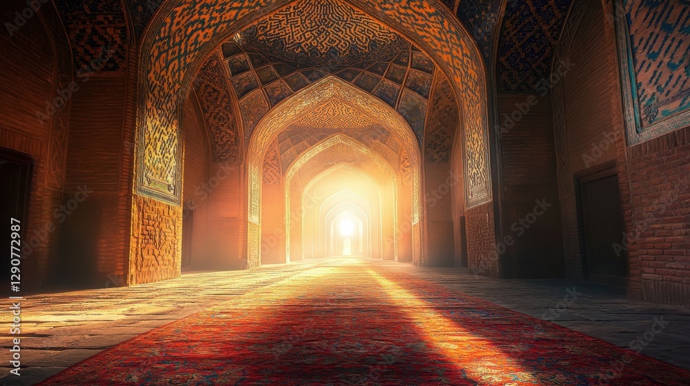 Obraz premium Mystical Light Streaming Through Historic Persian Architecture Hallway