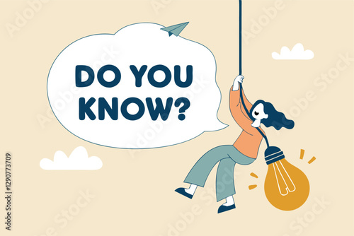 Did you know, fun fact, idea or advice message, useful knowledge or wisdom, expert information, explanation or solution, useful tips concept, woman talk on megaphone on did you know speech bubble.