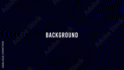 Black abstract background with blue outline circles,  wavy lines and gradient transition, dynamic swirl shape.	
